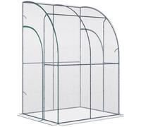 Outdoor Walk-In Lean to Wall Tunnel Greenhouse w/ Zippered Roll Up Door PVC Cover