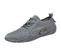 Outdoor Walking Shoes Men Low-Top Casual Driving Shoes Breathable Openwork Running Trainers Adjustable Strap Road Cycling Sneakers with Anti-Slip Sole Lace-Up Hike Footwear 1 Grey