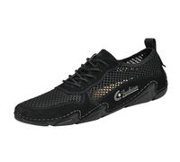Outdoor Walking Shoes Men Low-Top Casual Driving Shoes Breathable Openwork Running Trainers Adjustable Strap Road Cycling Sneakers with Anti-Slip Sole Lace-Up Hike Footwear 1 Black