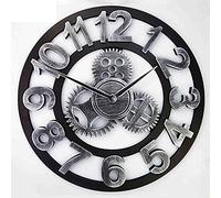 Outdoor Wall Clock, Extra Large Decorative Wrought Iron, Silent Quartz with Industrial Gears, Rustic Metal Numerals, Vintage Distressed Details