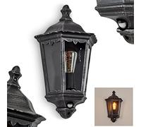 Outdoor Wall lamp Hong Kong with Motion Detector, Wall Light in Antique Look, Metal/Glass in Black-Silver/Clear, Retro/Vintage Wall Light, E27-socket, for Terrace/Yard/Entrance, Without Bulb