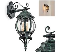 Outdoor Wall lamp Lentua, Wall lamp downwards in Antique Look Made of Metal/Glass in Black/Green/Clear, Wall Light, E27, Retro/Vintage Outdoor lamp for Terrace, Veranda and Yard, IP44, Without Bulb