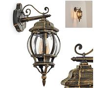 Outdoor Wall lamp Lentua, Wall lamp downwards in Antique Look, Metal/Glass in Brown/Gold/Clear, Wall Light with E27 Socket, Retro/Vintage Outdoor lamp for Terrace/Courtyard, IP44, Without Bulb