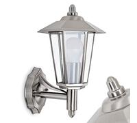 Outdoor Wall lamp Moscow, Modern Wall lamp Upwards Made of Metal and Glass in Stainless Steel, Wall Light with E27 Socket, Outdoor lamp IP44 for Terrace and Courtyard, Without Bulb
