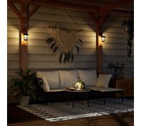 Outdoor Wall Lanterns Black/Transparent 15x17cm ABS Glass Iron Solar Flicker 2pc