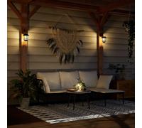 Outdoor Wall Lanterns Black/Transparent 15x17cm ABS Glass Iron Solar Flicker 2pc