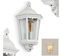 Outdoor wall light Hong Kong with motion detector, wall light in antique look made of metal/glass in white/clear, retro/vintage wall light with E27 socket, for terrace/yard/entrance area, without bulb