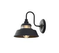 Outdoor Wall Light, Retro Industrial Gooseneck Wall Sconce,Rust Iron Exterior Lantern with Wave Glass Shade, Waterproof E26/E27 Wall Mounted Fixture for Porch Patio Barn Front Door