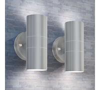 Outdoor Wall Light Silver 90x160mm Stainless Steel Glass 2pcs Warm White Up/Down [EEK: Unbranded]