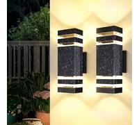 Outdoor Wall Lights Mains Powered,Outside Wall Light IP65 Waterproof Up Down Lights Outdoor,Black Up Down Outside Light Square Aluminium LED Porch Front DoorLight for House,Garden,4*GU10,2 Packs