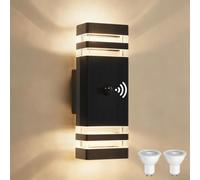 Outdoor Wall Lights PIR Motion Sensor,IP54 Waterproof Up Down Outside Light Mains Powered,Incl. 2x5w 3000K GU10 Bulb,Aluminium Exterior Wall Lamp for Front Door Porch