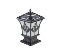 Outdoor Wall Lights Retro Solar Post Light Palace Style Waterproof Pillar Dusk to n W/Remote Control Dimmable Street Lantern for Courtyard Walled Balcony Villa Column Cap Lamp Water ((Black 30cm)