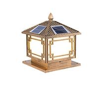 Outdoor Wall Lights Solar Energy Panel Pillar Lights Chinese-Style Retro Solar Column Lamp IP54 Waterproof Aluminum Glass Lantern for Lighting Fixture for Hallway Waterproof Pillar Lamp