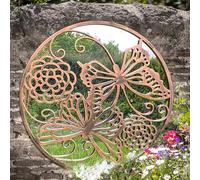 Outdoor Wall Mirror Round Garden Decor - Copper with Butterflies Makes a Ideal Memorial for Mum or Dad 650mm x 650mm (Copper, 65cm Round Butterflies)