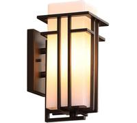 Outdoor Wall Sconce, Asian Inspired Exterior Light Fixture, Waterproof Black Metal Frame with Frosted Acrylic Shade for Porch, Patio, Garden Lantern, Modern Zen Decor, E26 Base))