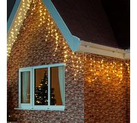 Outdoor Warm White Icicle Christmas Fairy Lights, 400 LED 10 Metres Lit Width, 80 Icicles, 8 Hour Timer, 8 Modes, Safe Voltage