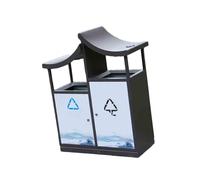 Outdoor Waste Bin, 80L Large Capacity Double Bin, Commercial Cigarette Butt Receptacle with Ash Tray for Parks, Streets, and Public Areas