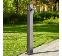 Outdoor Water Column Garden Faucet, Freestanding Antifreeze Double Spout Water Tap, Black Square Vertical Faucet Post for Lawn Farm Pasture Backyard Irrigation Washing(Height: 60cm/23.6in,Bo