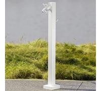 Outdoor Water Column Garden Water Tap, 304 Stainless Steel Vertical Square Freestanding Faucet Antifreeze Hose Faucet Extender Water Column with Double Outlet Spigot(White,95cm/37in)