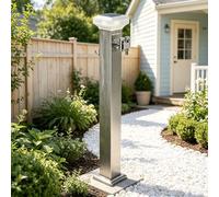 Outdoor Water Column with Faucet and Solar LED Light, Stainless Steel Free Standing Faucet Post for Backyard
