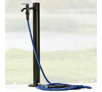 Outdoor Water Fountain Faucet, 60-95cm Adjustable Garden Hydrant, Round Post for Deck Irrigation, Washing, and Gardening, Black Stainless Steel