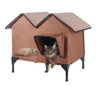 Outdoor Waterproof Cat House, Large Cat Shelter, Pet House with Elevated Base and Cushion, Feral Cat Kennel for Multiple Cats and Small Dogs (Brown, Large)