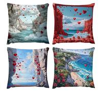 Outdoor Waterproof Cushion Cover 20x20 in Set of 4 Beach Love Cushion Covers 50x50cm With Invisible Zipper Home Decor Linen Pillow Cases for Outdoor Spring Summer Patio Living Room Sofa Decor A-180