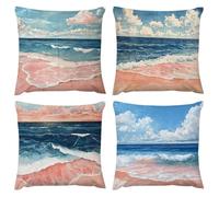 Outdoor Waterproof Cushion Cover 20x20 in Set of 4 Pink Beach Cushion Covers 50x50cm With Invisible Zipper Home Decor Linen Pillow Cases for Outdoor Spring Summer Patio Living Room Sofa Decor A-121
