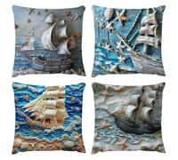 Outdoor Waterproof Cushion Cover 20x20in Set of 4 Sailing Beach Cushion Covers 50x50cm With Invisible Zipper Home Decor Linen Pillow Cases for Outdoor Spring Summer Patio Living Room Sofa DecorA117