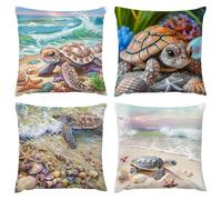 Outdoor Waterproof Cushion Cover 20x20in Set of 4 Turtle Beach Cushion Covers 50x50cm With Invisible Zipper Home Decor Linen Pillow Cases for Outdoor Spring Summer Patio Living Room Sofa Decor A172