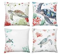 Outdoor Waterproof Cushion Cover 20x20in Set of 4 Turtle Retro Cushion Covers 50x50cm With Invisible Zipper Home Decor Linen Pillow Cases for Outdoor Spring Summer Patio Living Room Sofa Decor A168