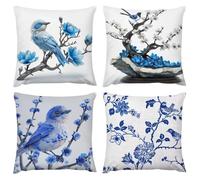 Outdoor Waterproof Cushion Cover 24 x 24 in Set of 4 Blue Bird Cushion Covers 60 x 60cm With Invisible Zipper Home Decor Linen Pillow Cases for Outdoor Spring Summer Patio Living Room Sofa Decor A-357
