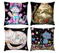 Outdoor Waterproof Cushion Cover 24 x 24 in Set of 4 Cute Cat Cartoon Cushion Covers 60 x 60cm With Invisible Zipper Home Decor Linen Pillow Cases for Outdoor Summer Patio Living Room Sofa Decor A-338