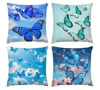 Outdoor Waterproof Cushion Cover 24 x 24 in Set of 4 Dreamy Butterfly Cushion Covers 60 x 60cm With Invisible Zipper Home Decor Linen Pillow Cases for Outdoor Summer Patio Living Room Sofa Decor A-387