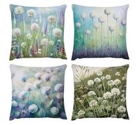 Outdoor Waterproof Cushion Cover 32 x 32 in Set of 4 Flower dandelion Cushion Covers 80 x 80cm With Invisible Zipper Home Decor Linen Pillow Cases for Outdoor Summer Patio Living Room Sofa Decor A-244