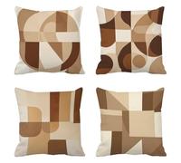 Outdoor Waterproof Cushion Cover 80x80 cm, Brown & Cream, Hidden Zipper, Decorative Pillowcase for Sofa, Garden, Balcony, Patio, Bedroom, Couch Decor, g-479