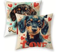 Outdoor Waterproof Cushion Covers 20 x 20 cm Animal Cushion Covers Set of 2, Linen Decorative Square Pillowcase Dog Throw Pillow Cases for Patio Garden Porch Bench Indoor Living Room Bed Chair lj-282