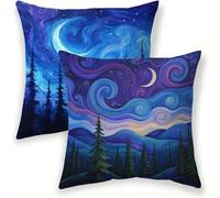 Outdoor Waterproof Cushion Covers 20 x 20 cm Starry Sky Cushion Covers Set of 2, Linen Decorative Square Pillowcase Forest Throw Pillow Cases for Patio Garden Porch Bench Sofa Indoor Bed Chair lj-292