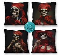 Outdoor Waterproof Cushion Covers 30cm x 30cm Square Waterproof Linen Outdoor Cushions grace skeleton Garden Cushions Decorative Sofa Pillows Invisible Zipper for Patio Farmhouse Home Decor Set of 4