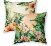 Outdoor Waterproof Cushion Covers 35 x 35 cm Green Cushion Covers Set of 2, velvet Decorative Square Pillowcase Simple Throw Pillow Cases for Patio Garden Porch Bench Sofa Indoor Bed Chair lj-272