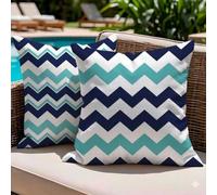 Outdoor Waterproof Cushion Covers 40 x 40 Set of 2, Duck Egg Blue Double Sided Linen Pillow Cases, 40cm x 40cm Stripe Garden Cushions with Invisible Zipper for Patio Sofa Balcony, Mum Gifts, #b1845s