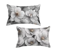 Outdoor Waterproof Cushion Covers 40x60 cm Floral Garden Furniture Cushion Covers Grey Rectangle Linen Throw Pillow Case Set of 2, Waterproof Pillowcases with Invisible Zipper for Garden Patio G-2