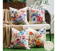 Outdoor Waterproof Cushion Covers 45 x 45 Boho Cushion Covers 4 pack Garden Scatter Cushions Fashion Accessories Modern Farmhouse Decor Butterflies Flower Pillow Sofa Cushions for Boho Home Decoration