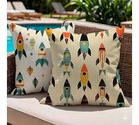 Outdoor Waterproof Cushion Covers 55 x 55 Set of 2, Green Double Sided Linen Pillow Cases, 55cm x 55cm Cartoon Garden Cushions with Invisible Zipper for Patio Sofa, b1057s