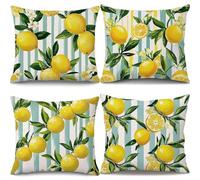 Outdoor Waterproof Cushion Covers 55x55cm 4 Pieces with Fruit Lemon Patterns Pillow Covers Decorative for Sofa Living Room Indoor Garden Summer Autumn Home Decorative Gifts Cushions 22x22in p-1545