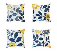Outdoor Waterproof Cushion Covers 55x55cm Plant, Outdoor Cushion Covers Set of 4 Flower, Linen Waterproof Square Throw Pillow Case, Pillowcases Shell for Patio, Sofa, Tent, Balcony and Garden J-49