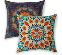 Outdoor Waterproof Cushion Covers 65 x 65 cm Mandala Cushion Covers Set of 2, Linen Decorative Square Pillowcase Caramel Color Throw Pillow Cases for Patio Garden Porch Bench Sofa Indoor Chair lj-218