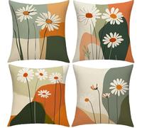 Outdoor Waterproof Cushions 30x30 cm/12x12 in Small Outdoor Cushion Covers Simplicity Throw Pillow Cover Daisy Velvet Square Pillowcases for Indoor Sofa Park Chair Balcony Garden Decor,Set of 4 BZ-153