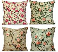 Outdoor Waterproof Cushions Flower, Pink Cushion Cover 60x60cm Set of 4 Pattern Design, Square Pillow Cases Throw Pillow for Living Room Office Outdoor Garden Furniture Sofa Farmhouse PjY8090 T-Z