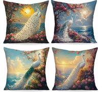 Outdoor Waterproof Cushions Peacock, Yellow Cushion Cover 24x24 Inch Set of 4 Pattern Design, Square Pillow Cases Throw Pillow for Living Room Office Outdoor Garden Furniture Sofa PjY6450 T-Z